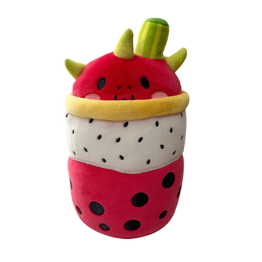 Puchi Gumi Dragon Fruit Boba Tea Plush 7in Red Stuffed Animal Beverly Hills Co
